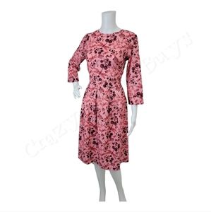 NWOT Pink A-Line Dragonfly Satiny Spring Floral Midi Dress, 3/4 Sleeves, Small